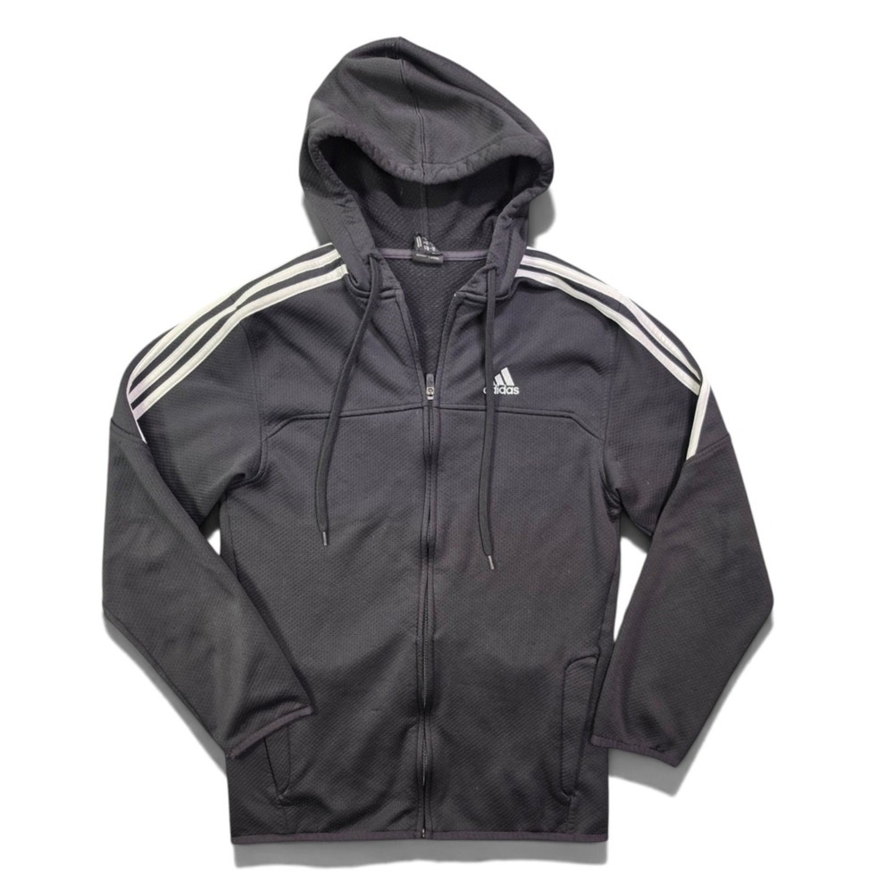 Adidas 3 Stripes Full Zip Performance Hoodie Black White Mens Small Athletic